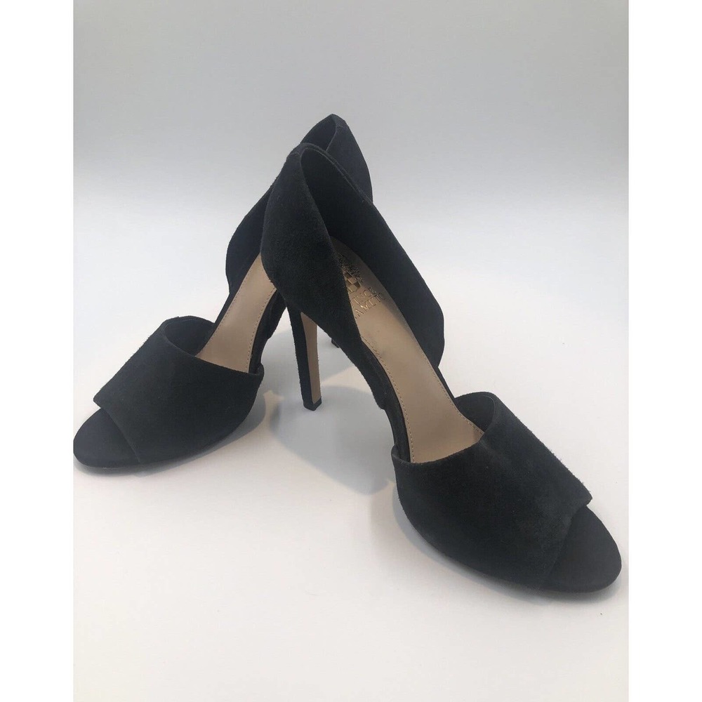 Vince Camuto Kramell Suede Peep-Toe Stiletto Heels Black Women Work Evening‎ 8.5
